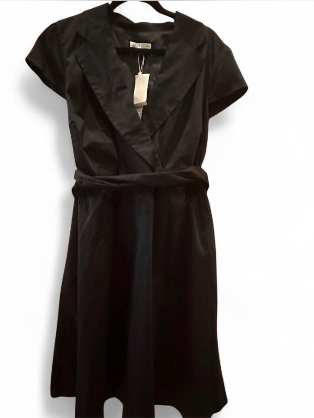 Spense Black Wrap Midi Dress with Self-Tie Waist